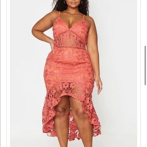 Plus coral frill Hem high low dress